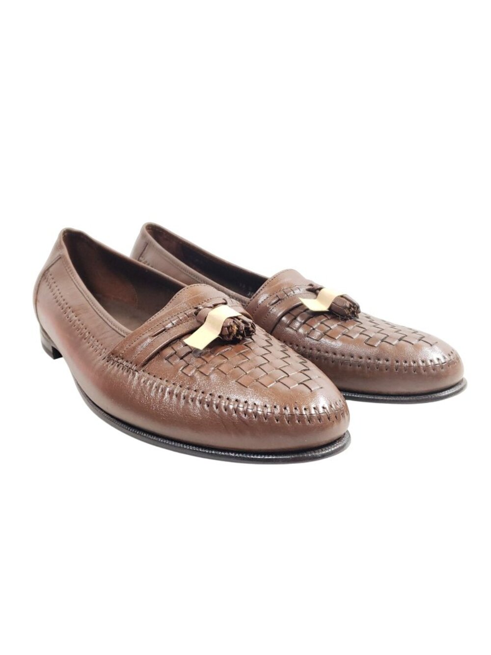 Florsheim Mens Size 13 Brown Leather Woven Tassel Loafers
